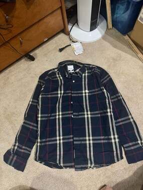 Burberry Navy Blue Knight Check Long-Sleeve Button-Down Shirt